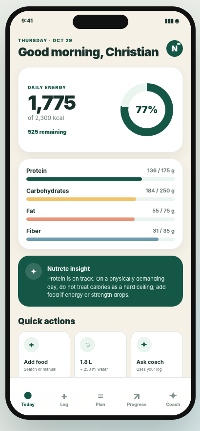 Nutrete patient portal dashboard preview